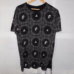 DJAB Streetwear Mens S Black White Third Eye Animal Skull T Shirt Side Zippers